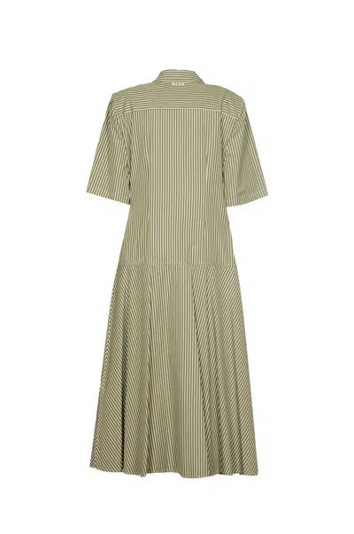 Msgm Bowed Waistline Poplin Midi Dress In Green