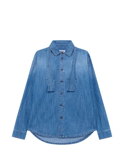 Msgm Bow-tie Denim Shirt In Blue