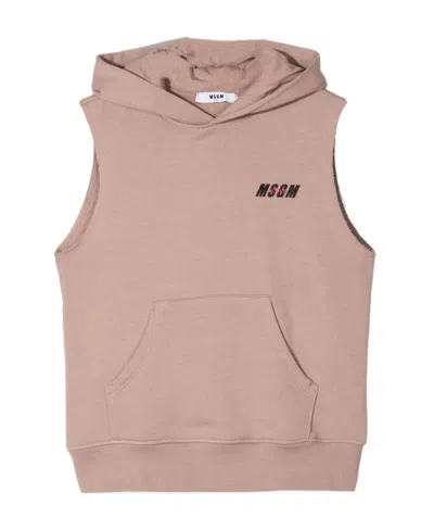 Msgm Box Logo-print Sleeveless Hoodie In Nude