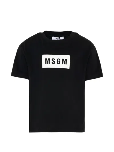 Msgm Kids' Box-logo T-shirt In Black