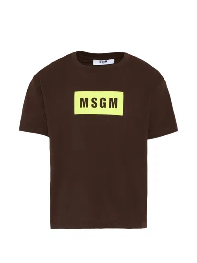 Msgm Kids' Box-logo T-shirt In Gray