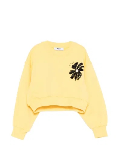 Msgm Kids' Boxy Flower Sweatshirt In Yellow
