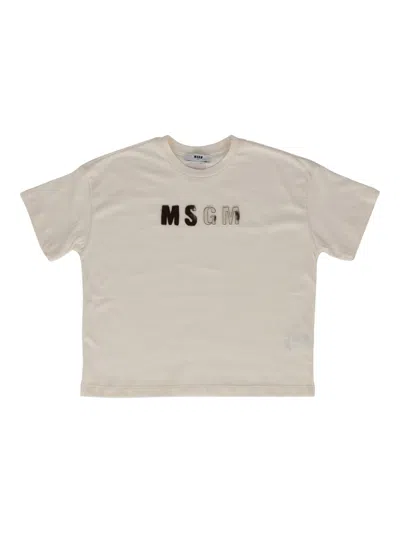 Msgm Kids' Boxy Jersey T-shirt Girl Crema/cream In White