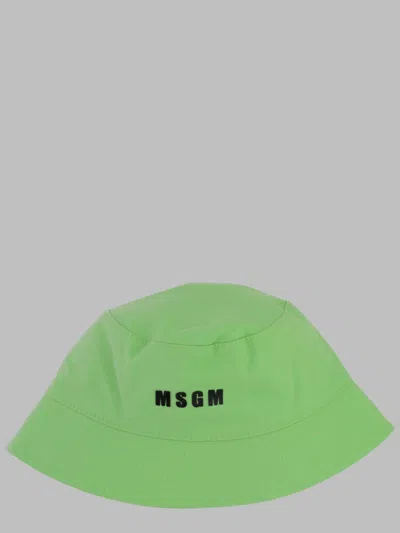 Msgm Boys 100% Cotton Cloche Hat In Green