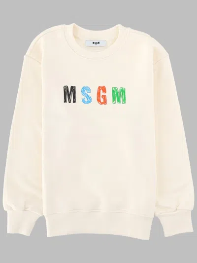 Msgm Felpa Girocollo Con Stampa Logo In Neutral