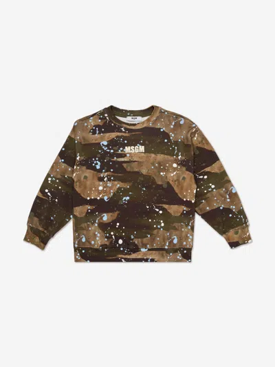 Msgm Kids'  Boys Camo Logo Sweatshirt In Black