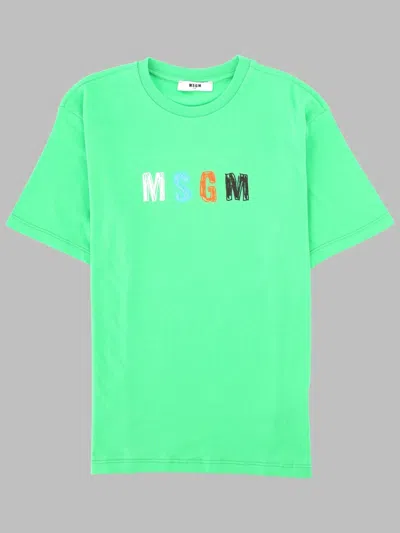 Msgm Boys Cotton T-shirt For Spring/summer 2026 In Green