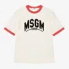 Msgm Boys Ivory Cotton Varsity T-shirt In Ivory