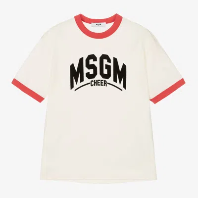 Msgm Kids'  Boys Ivory Cotton Varsity T-shirt