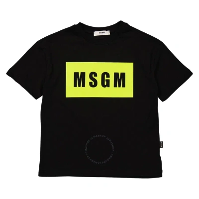 Msgm Kids'  Boys Nero-giallo Fluo Logo T-shirt