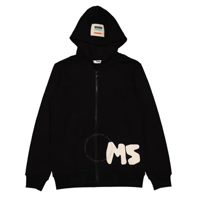 Msgm Boys Nero Logo Print Zip-up Jersey Hoodie In Black