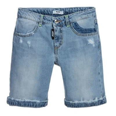 Msgm Boys Teen Blue Denim Logo Shorts