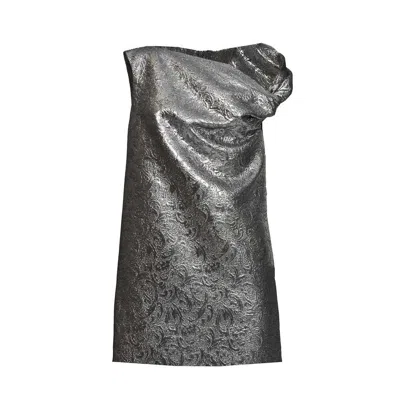 Msgm Back Zip Metallic Dress In Silver