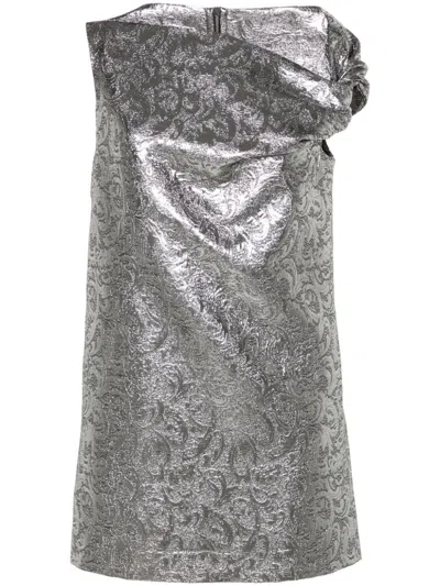Msgm Brocade-effect Minidress In Silver