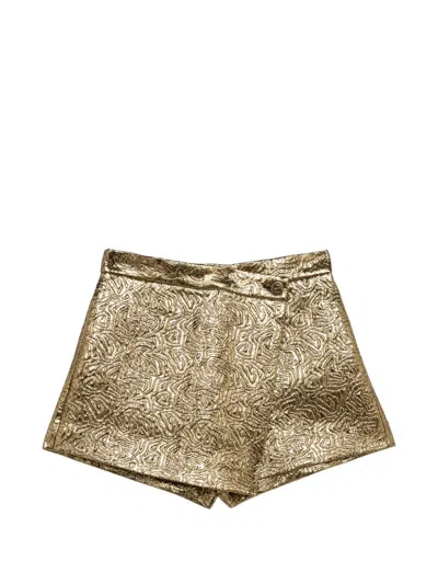 Msgm Brocade-effect Wrap Shorts In Brown