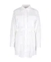 Msgm White Textured Shirt Collar Mini Dress In White