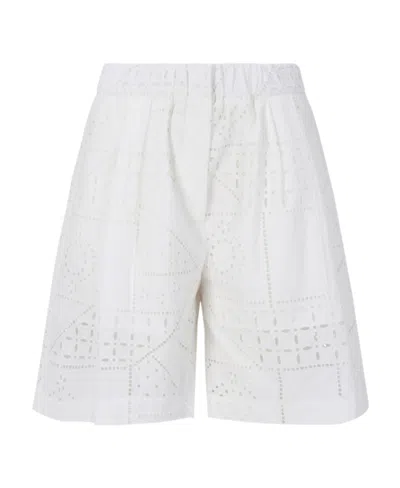 Msgm Broderie Anglaise Tailored Knee-length Shorts In White