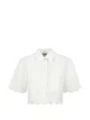 Msgm Delicate Eyelet Cropped Shirt With Scalloped Hemline In White