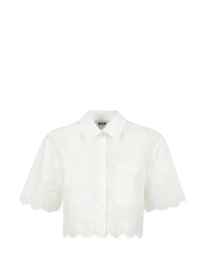 Msgm Broderie-anglaise Scalloped-edge Shirt In White