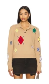 Msgm Broken Argyle Sweater In Neutral
