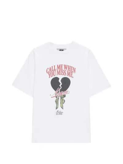Msgm Broken Heart-graphic T-shirt In White