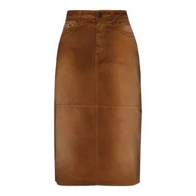 Msgm Brown Denim Knee-length Skirt