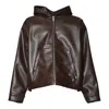 Msgm Brown Faux Leather Jacket With Hood And Minimalist Design In Multi