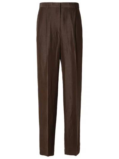 Msgm Brown Linen Blend Trousers