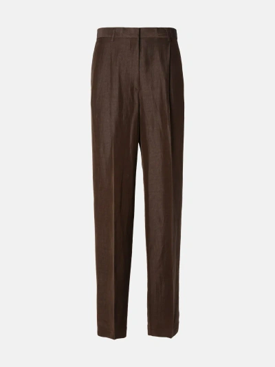 Msgm Brown Linen Blend Trousers