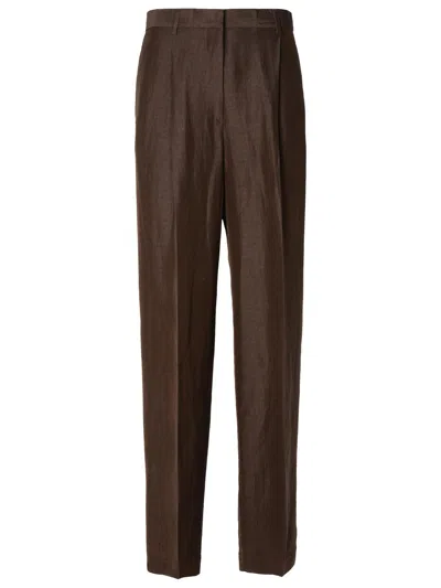 MSGM MSGM BROWN LINEN BLEND TROUSERS