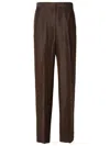 MSGM BROWN LINEN BLEND TROUSERS