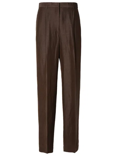 Msgm Brown Linen Blend Trousers In Dark Brown