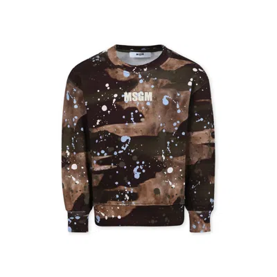 Msgm Kids' Brown Sweatshirt For Boy With Logo