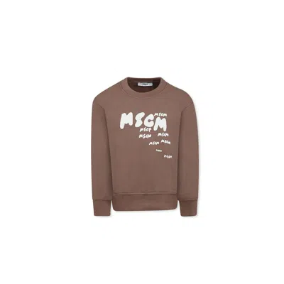 Msgm Kids' Brown Sweatshirt For Boy With Logo