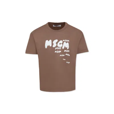 Msgm Kids' Brown T-shirt For Boy With Logo