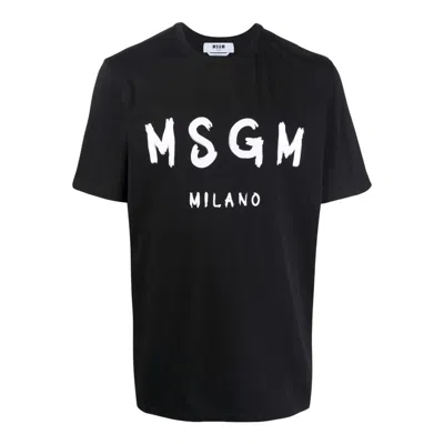 Msgm Brush Stroke Logo Tee In Black