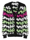 Msgm Brushed-effect Intarsia-knit Cardigan In Black