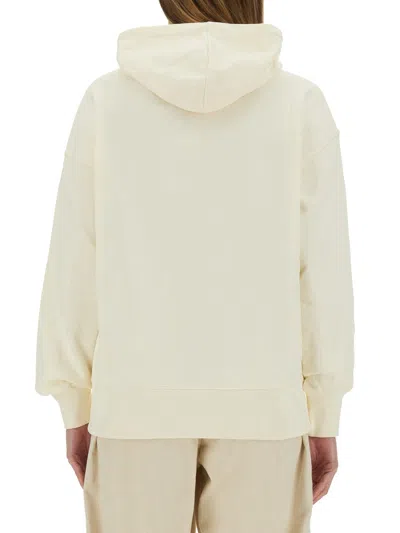 Msgm Brushed Logo Cotton Sweatshirt In White