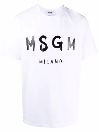 Msgm Brushed Logo Cotton T-shirt