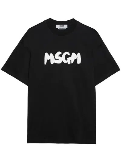 Msgm Black T-shirt With Contrasting White Logo