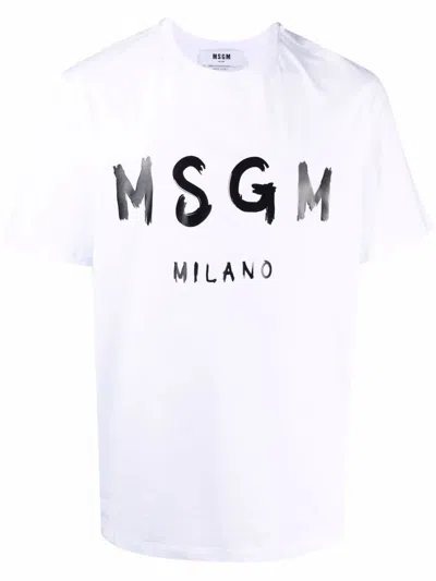Msgm Brushed Logo Cotton T-shirt Clothing In White