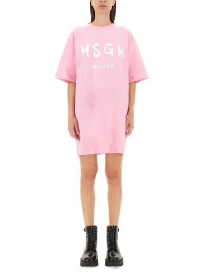 Msgm Pink Glittered Minidress In 12 Pink