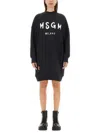 Msgm Brushed Detail Logo Dress In Black