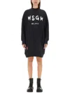 Msgm Brushed Detail Logo Dress In Black