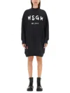 Msgm Brushed Detail Logo Dress In Black