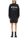 Msgm Brushed Detail Logo Dress In Black