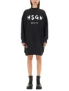 Msgm Brushed Detail Logo Dress In Black