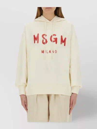 Msgm Brushed Logo Hoodie Ribbed Finish