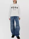 Msgm Brushed Logo Print Crew Neck Sweatshirt In Blue