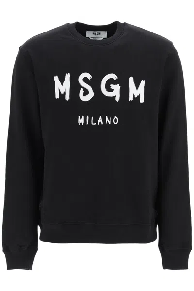 Msgm Sweatshirt With Brushed Logo In Nero